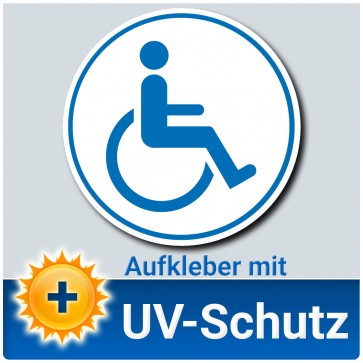 Aufkleber Rollstuhlfahrer Ø 12cm weiß blau, Rollstuhlaufkleber, Behindertenaufkleber