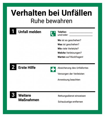 Verhalten bei Unfällen Betriebsaushang