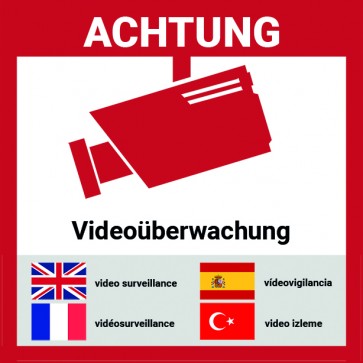 Aufkleber Videoüberwacht mehrsprachig, 5x5cm