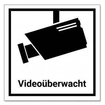 6 Stück Videoüberwachung Aufkleber / Schild (15x15cm), schwarz/weiß