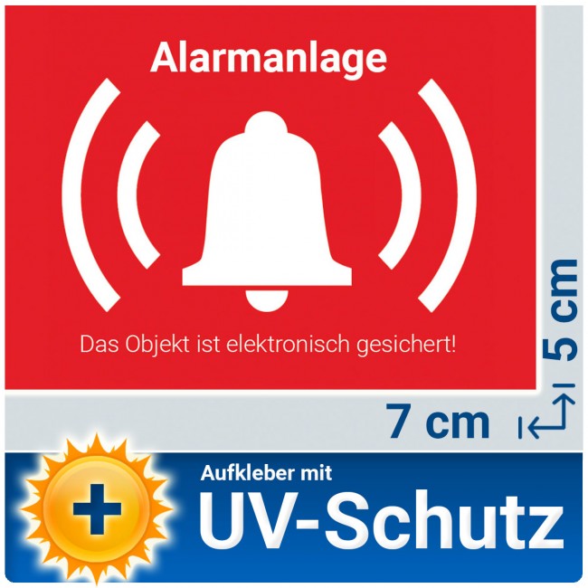 4 Aufkleber Alarmanlage Weiterschaltung zur Polizei Hinweis Alarmgesichert 5 x 5 cm Witterungs und UV-Beständig