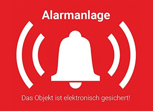 4 Aufkleber Alarmanlage Weiterschaltung zur Polizei Hinweis Alarmgesichert 5 x 5 cm Witterungs und UV-Beständig