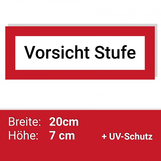Aufkleber Vorsicht Stufe 20x7cm, Schild Hinweis auf Stufe - Kennzeichnung