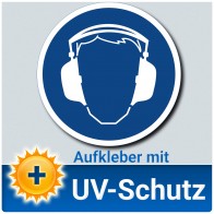 Gehörschutz benutzen Aufkleber Schild, ∅ 14 cm, Gebotszeichen