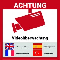 Aufkleber Videoüberwacht mehrsprachig, 5x5cm